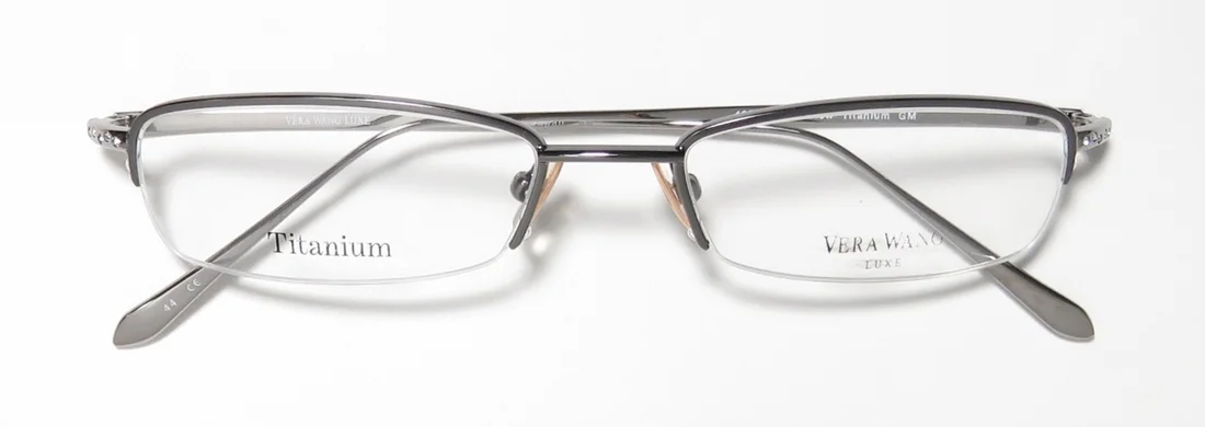 NEW VERA WANG LUXE VIEW WOMENS/LADIES DESIGNER HALF-RIM TITANIUM GUNMETAL INEXPENSIVE TITANIUM ELEGANT SALE FRAME DEMO LENSES 49-18-135 EYEGLASSES/SPECTACLES