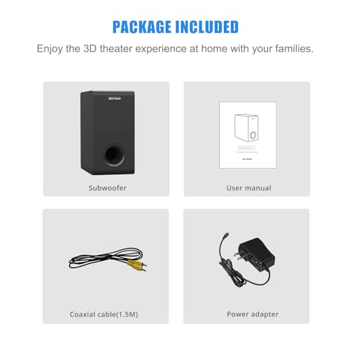 BESTISAN Powered Subwoofer, 6.5'' Side Firing Home Audio Sub, Deep Bass Response Subwoofers, Easy Setup with Home Theater Systems, TV, Speakers, RCA, LFE, AUX Input, High-Level Speaker Input & Output