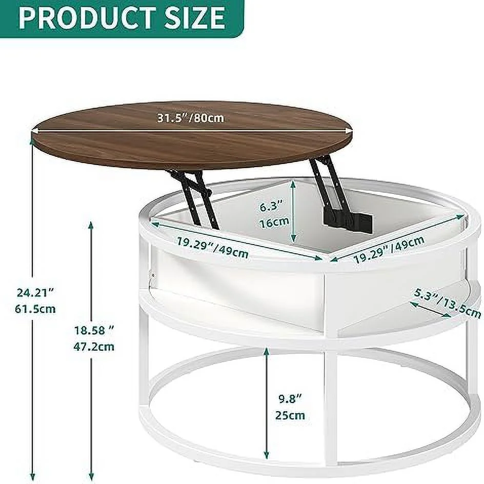 RUNFAYBIU Round Lift Top Coffee Table   for Living Room with   Farmhouse Modern Coffee Table with   Circle Center Tables Living Room Grey