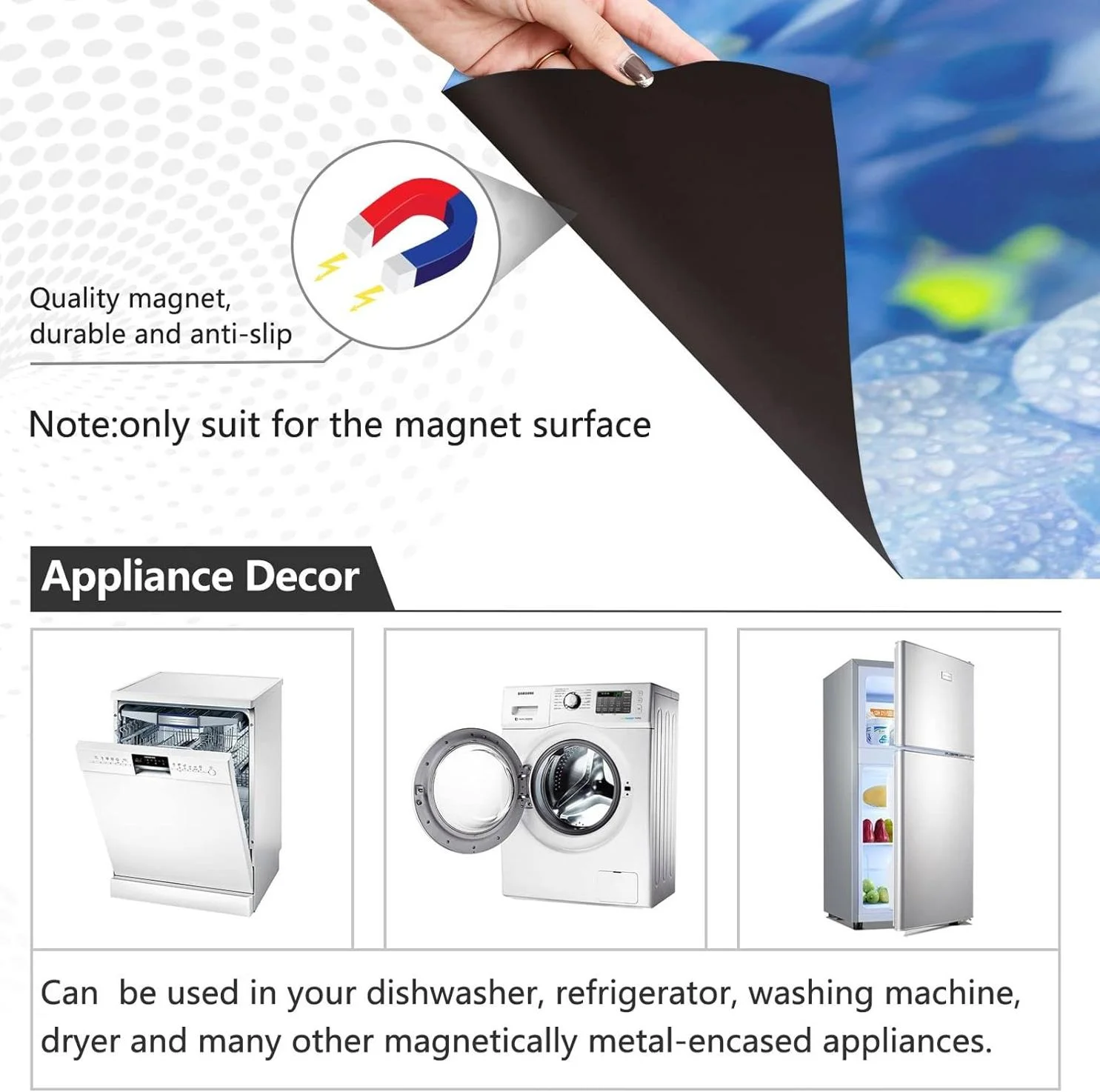 Hyjoy 23x26In Blue Hydrangea Flowers Dishwasher Magnet Cover,Reusable Fridge Panel Decal with Magnetic Stickers for Kitchen Appliance Home Decor