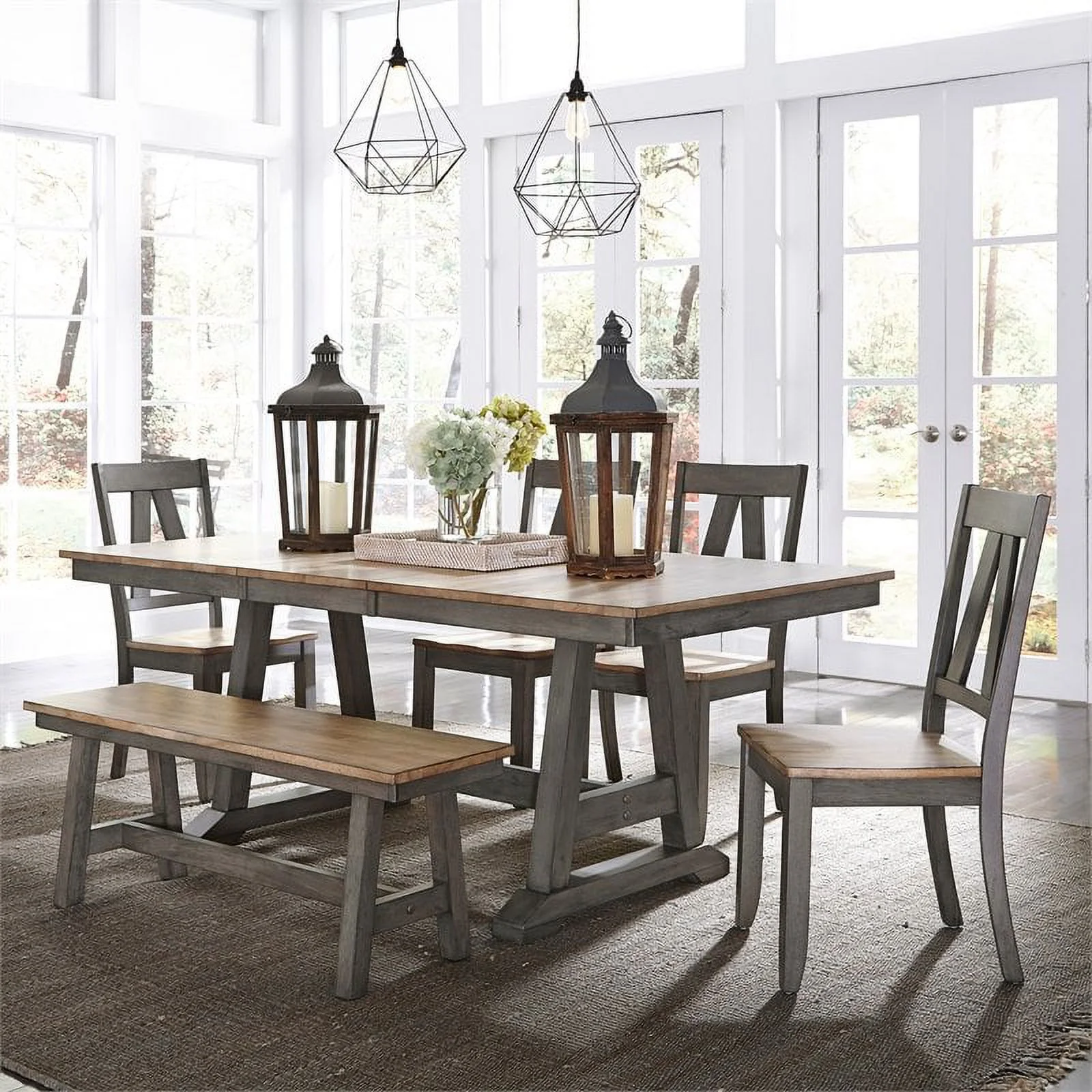 Lindsey Farm Light Gray 6 Piece Trestle Table Set