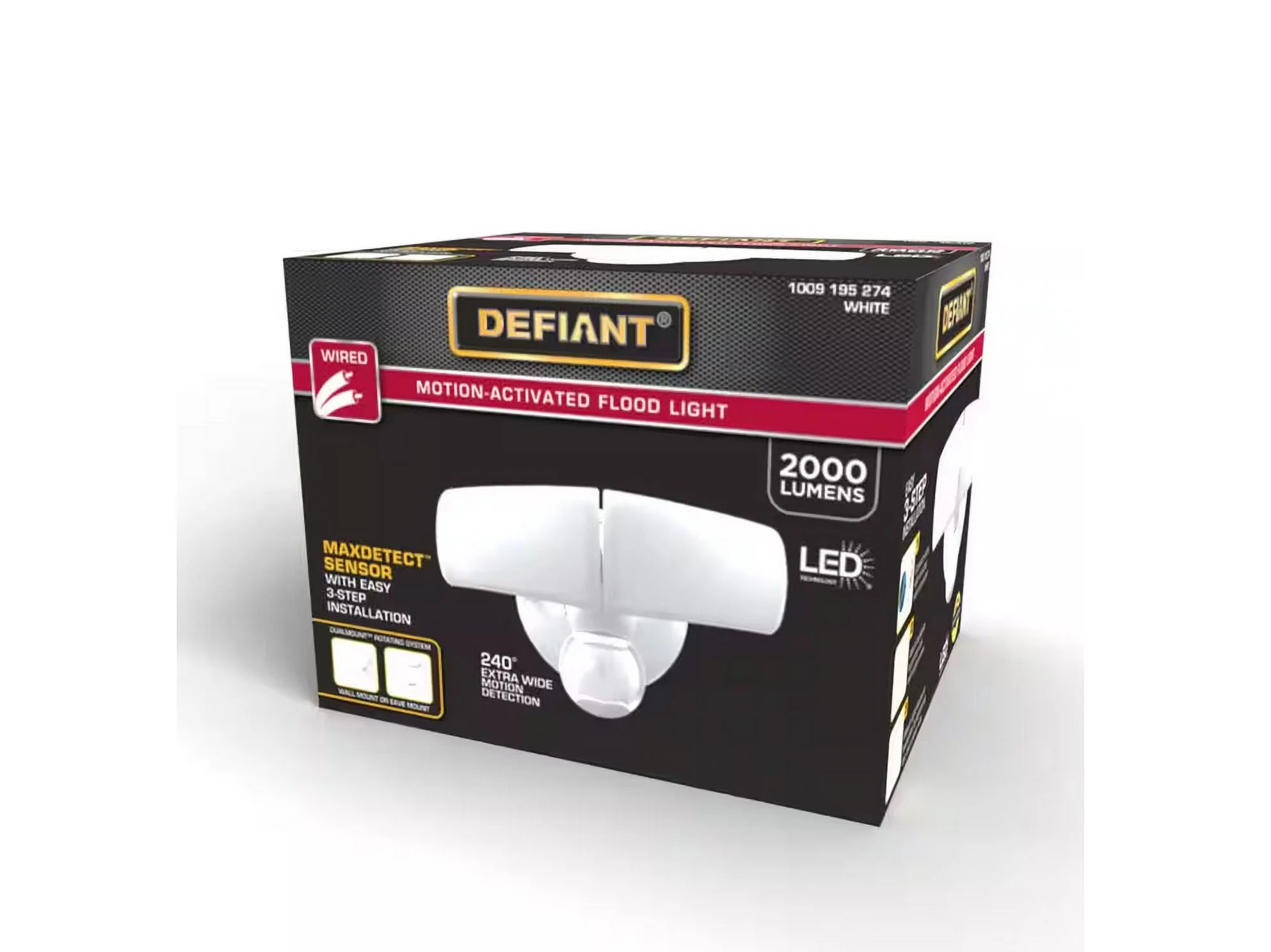 Defiant MaxDetect 240-Degree White Motion Activated Wired Outdoor 2-Head Dusk-to-Dawn LED Security Flood Light 2000 Lumens