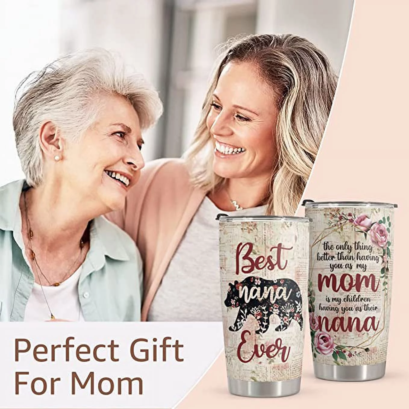 AM Mothers Day Gifts - Birthday Gifts for Mom Nana & Mothers Day Gifts From Daughter Son - Mom Gifts Mother's Day Gifts For Mom Grandma - Stainless Steel Bear Tumbler 20oz Vintage Tumbler Mug