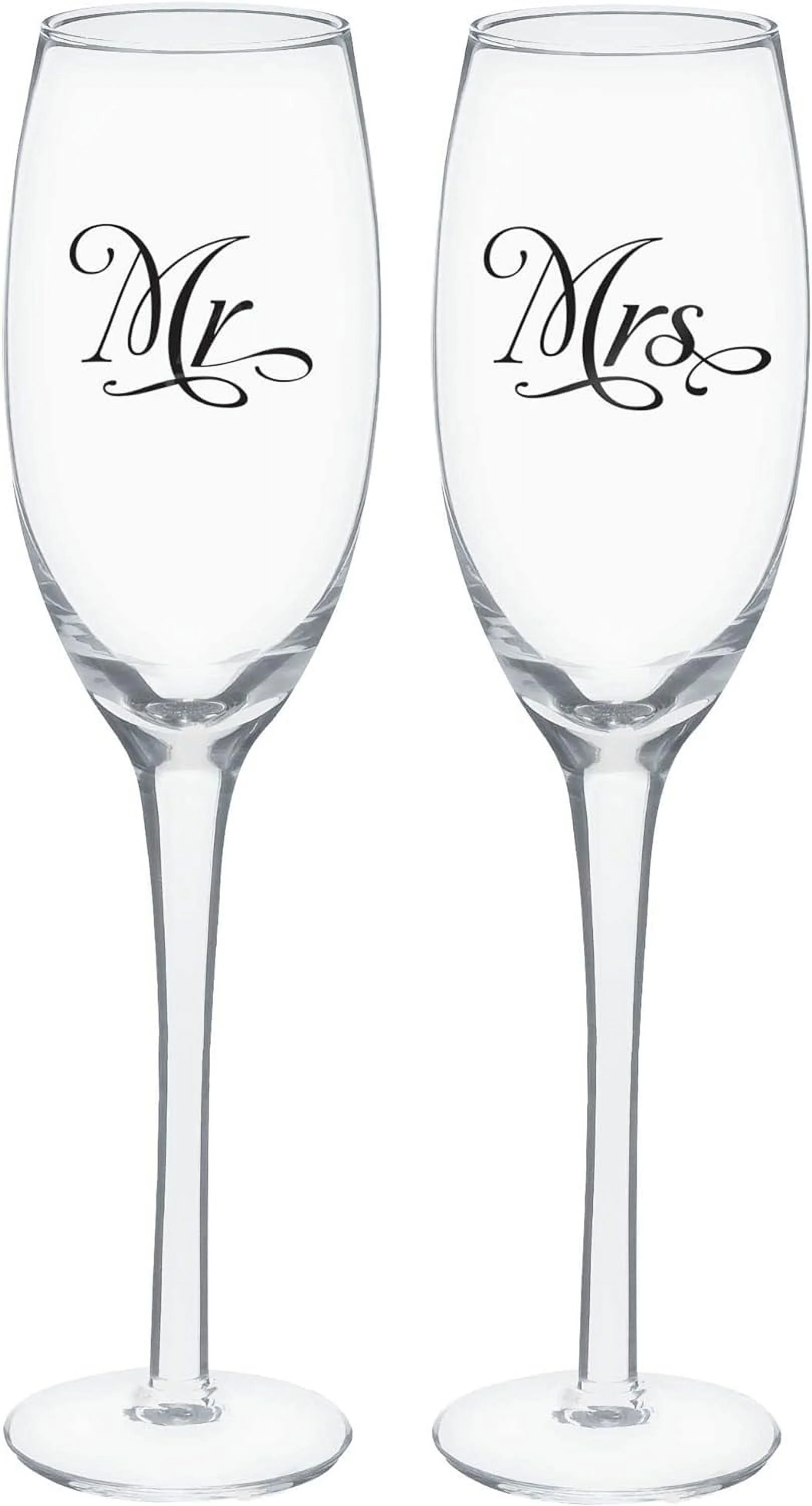 Mr And Mrs Champagne Glasses - 7.4 Oz | Pack Of 2 Clear Glass Cups, Wedding Champagne Glasses For Bride And Groom, Wedding Champagne Flutes Great With Wedding Dinnerware & Kitchen