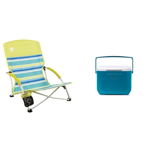 Coleman Utopia Breeze Lightweight Beach Chair with Cup Holder, Comfortable Portable Outdoor Chair with Carry Bag, Supports up to 250lbs, Great for Beach & Yard
