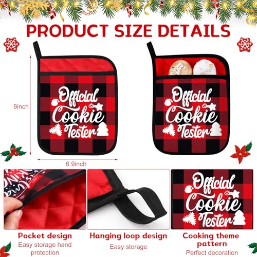 Layhit 12 Pieces Christmas Pot Holders with Pocket Heat Resistant Oven Mitts Hot Pads Farmhouse Cookie Bag for Kitchen Baking Cooking Appreciation Gift(Red and Green)