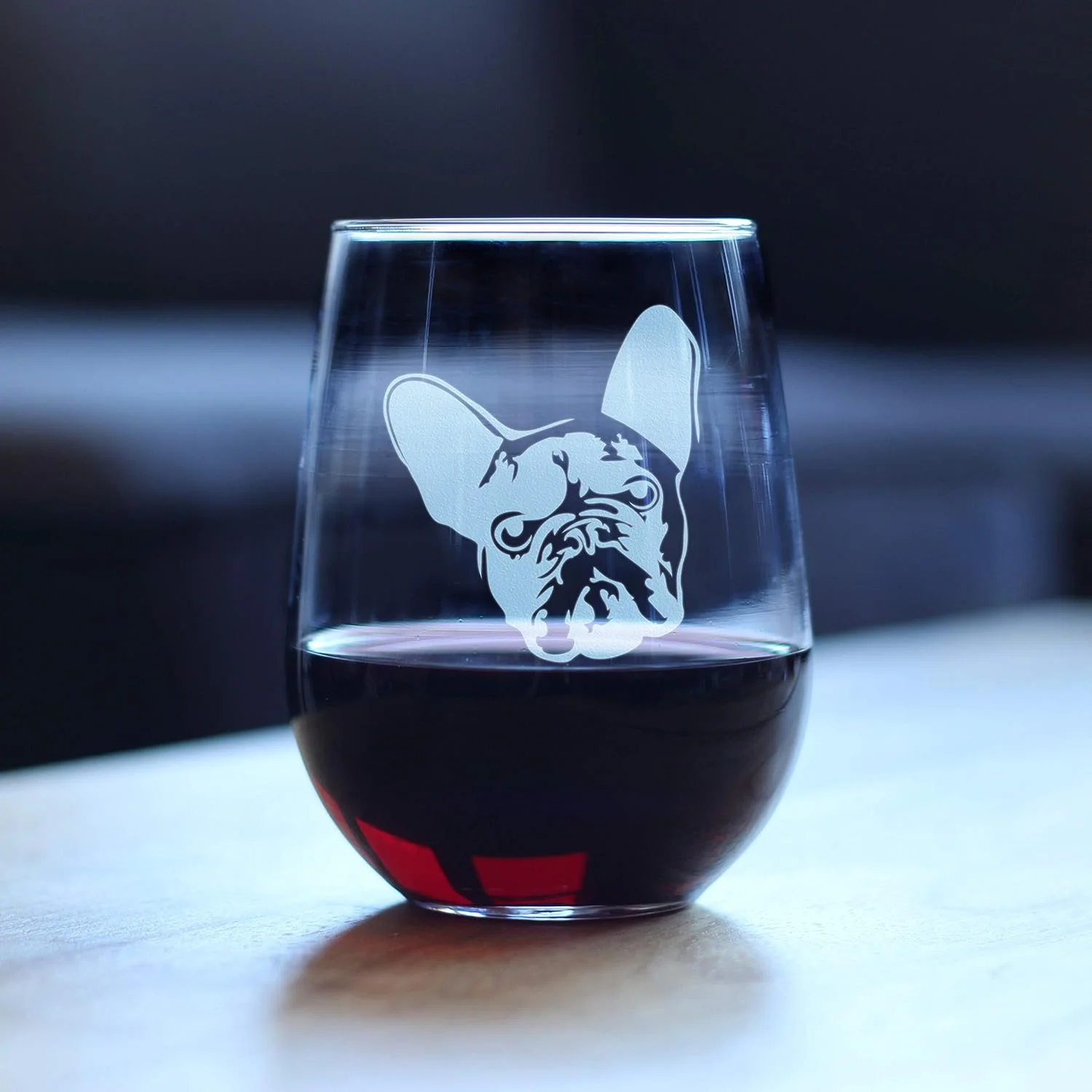 French Stemless Wine Glass - Large 17 Oz Glasses - Cute Gifts For Dog Lovers With A Frenchie