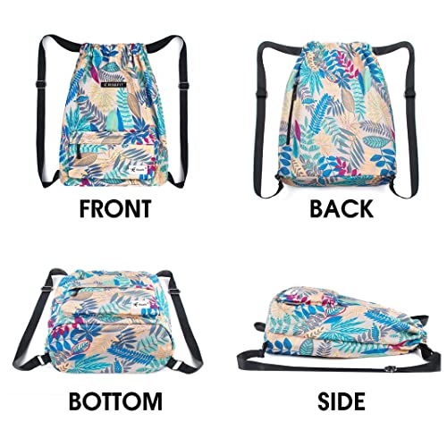 Drawstring Backpack with Mesh Pockets String Gym Bag Sackpack Sandproof Water Resistant Beach Backpack for Men Women