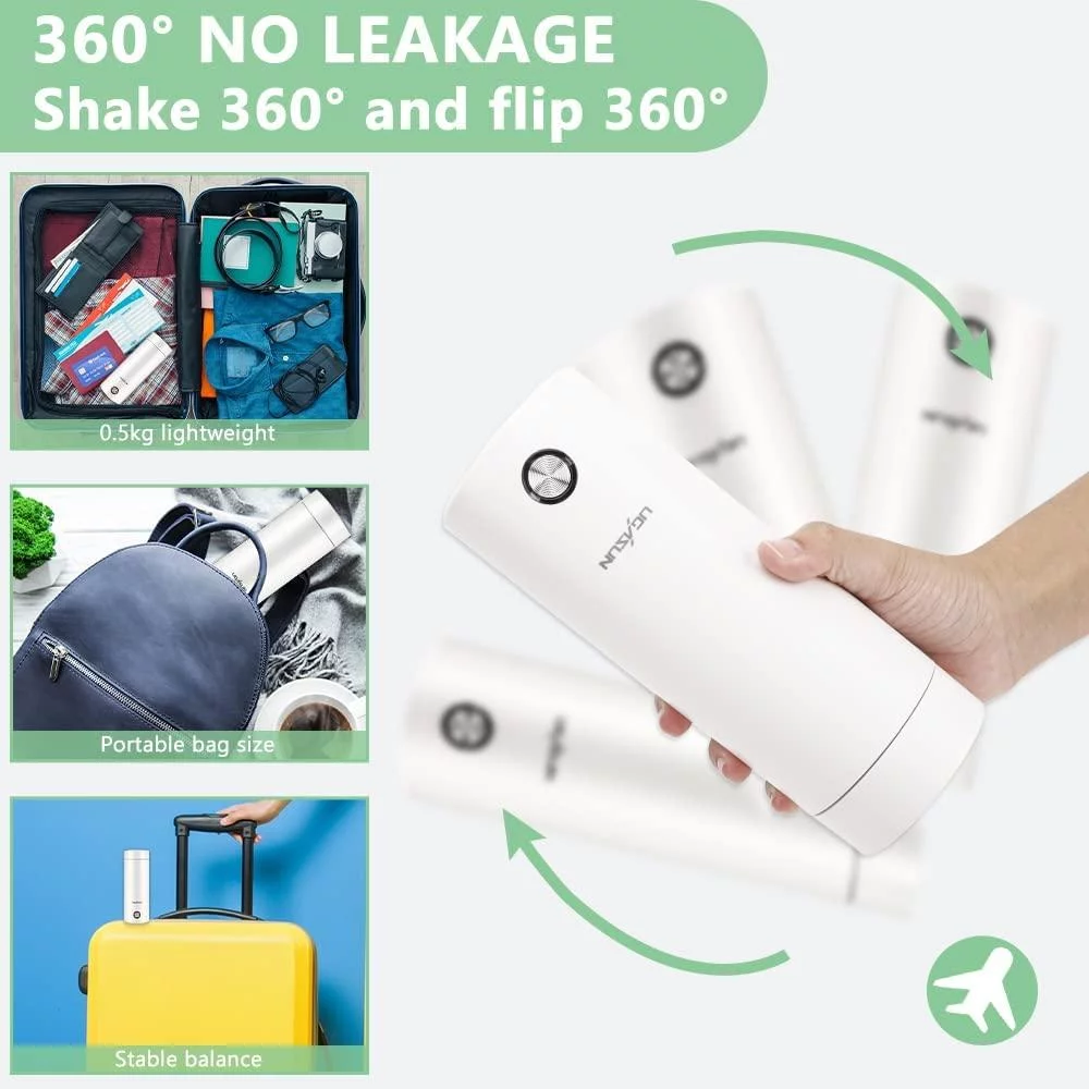 400ML Thermos Travel Water Boiler Smart Water Kettle Coffee Tea Thermal Cup Electric Kettle WHITE US