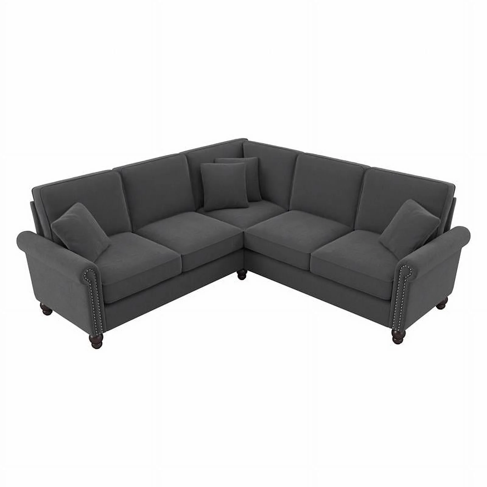Pemberly Row 87W L Shaped Sectional in Charcoal Gray Herringbone Fabric