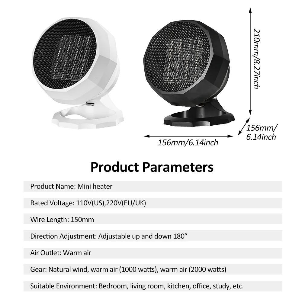 moobody Electric Warm Air Machine | 2000W Small Desktop Shaking Heater | Ceramic Heating | Low Noise | Winter