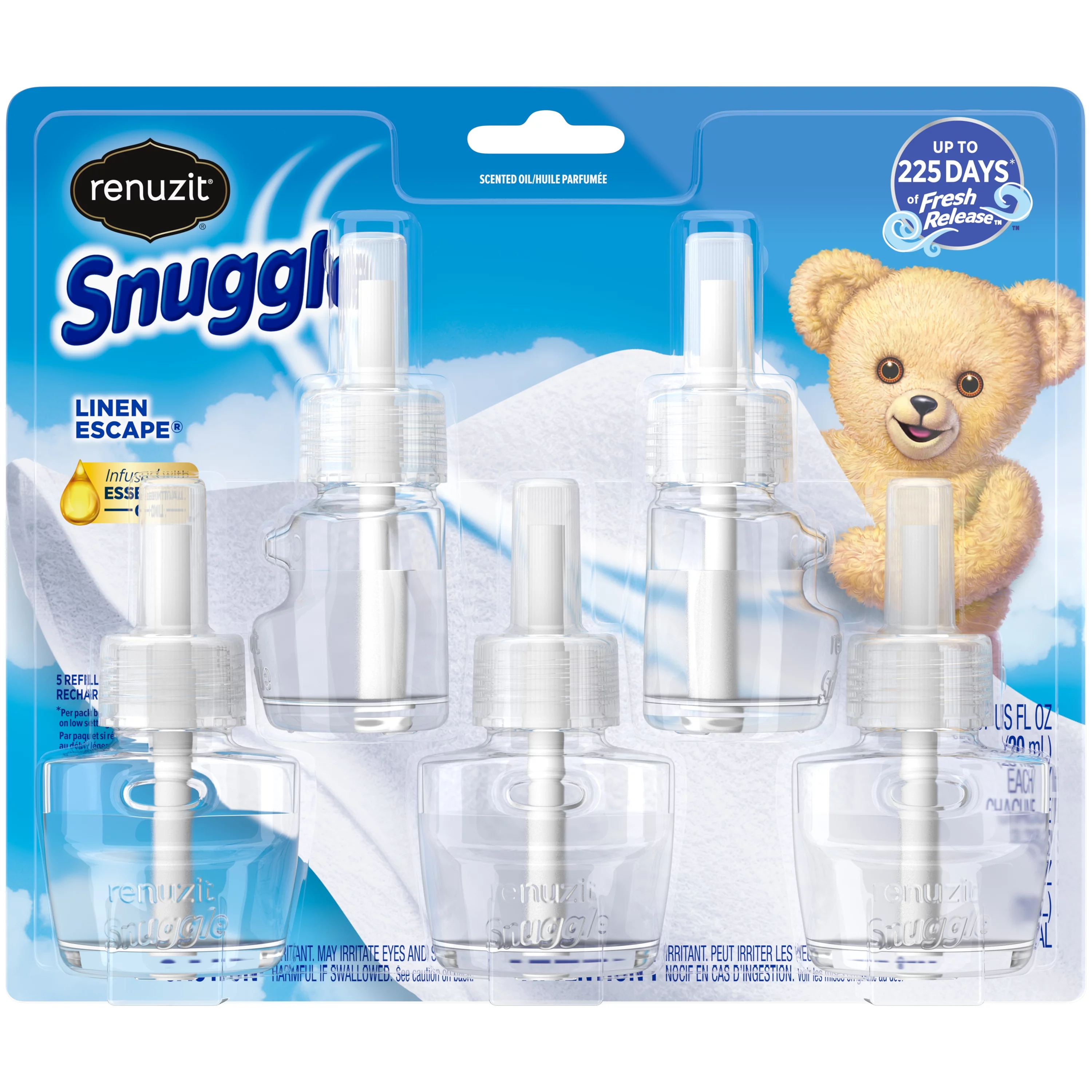 Renuzit Snuggle Scented Oil Plug In Refills Air Fresheners, Linen Escape, 5 Count