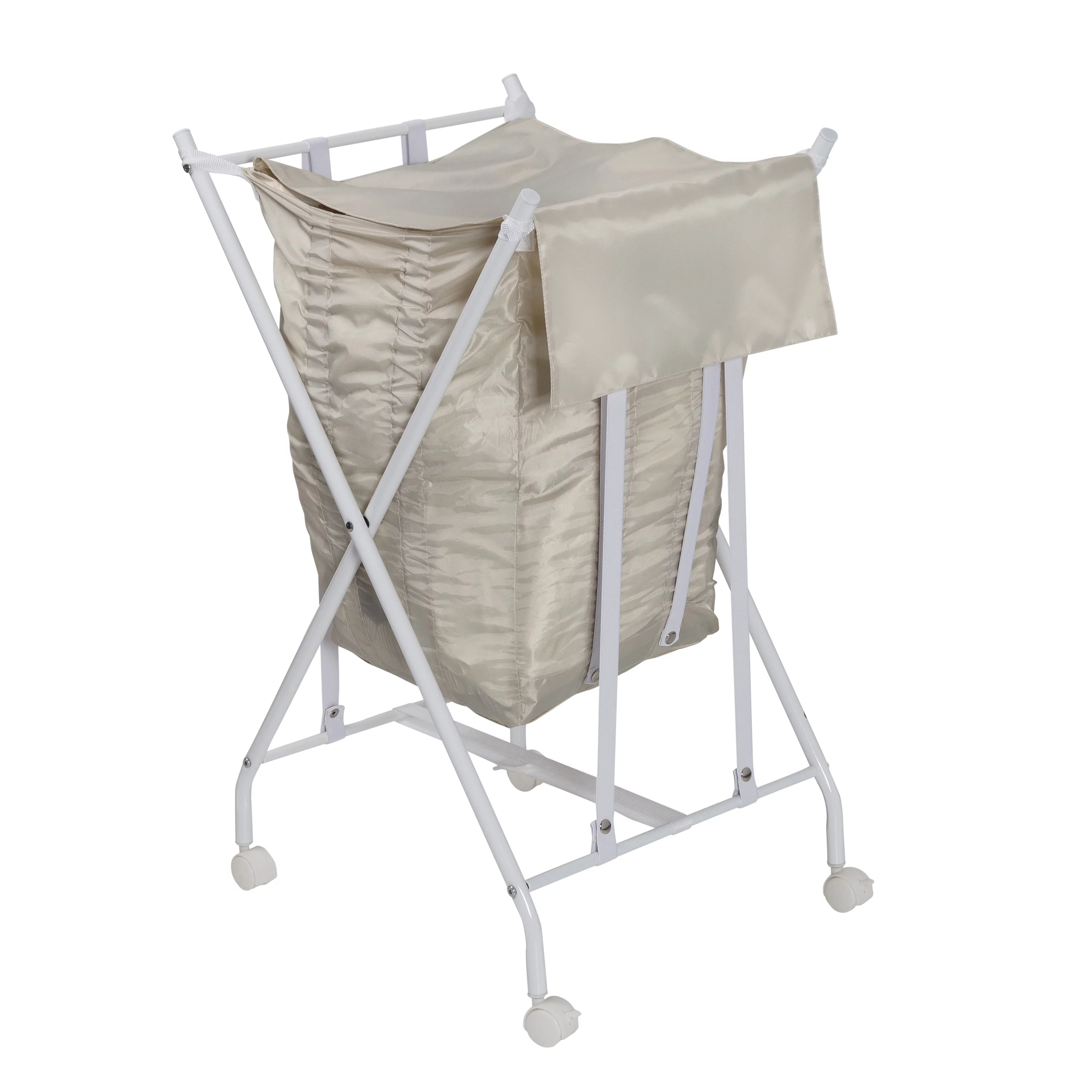 Honey-Can-Do Steel Folding No Bend Lifting Laundry Hamper with Removable Polycotton Bag, White/Natural