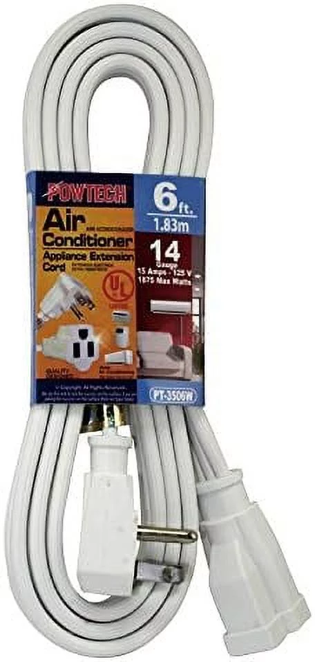 Heavy Duty 6 FT Air Conditioner And Major Appliance Extension Cord UL Listed 14 Gauge, 125V, 15 Amps, 1875 Watts Grounded 3-PRONGED Cord