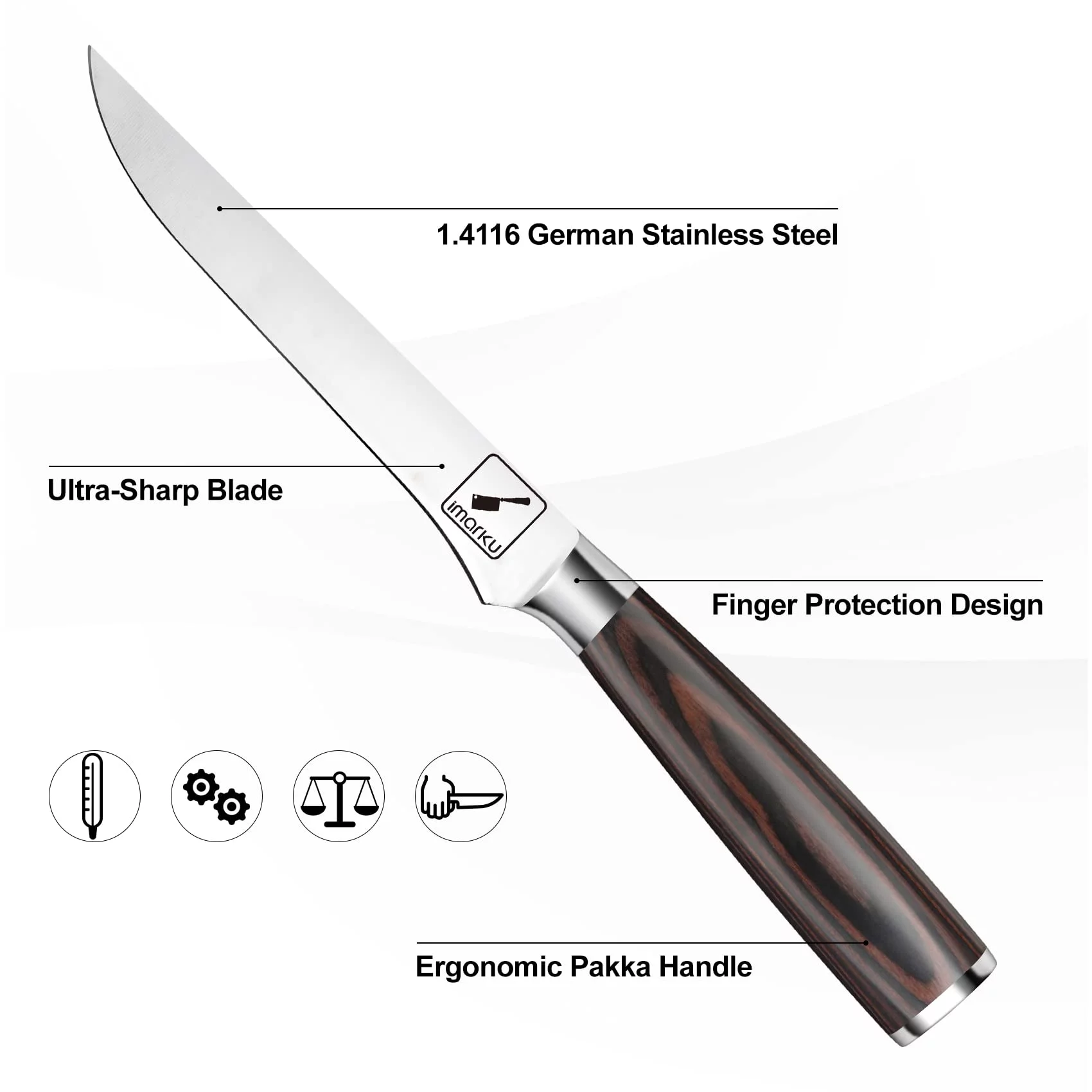 imarku | 6-Inch Boning Knife German High Carbon Stainless Steel Professional Grade Boning Fillet Knife Pakkawood Handle