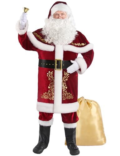 Santa Claus Costume for Men Santa Suit Adults 12pcs Mens Deluxe Professional Christmas Clause Outfit Xmas Suits Adult
