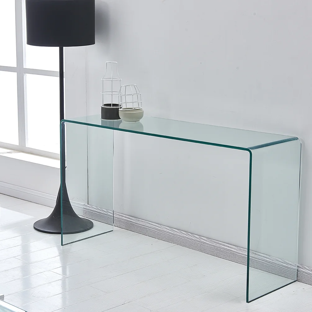 Glass Console Table, Transparent Tempered Glass Console Table with Rounded Edges Desks, Sofa Table