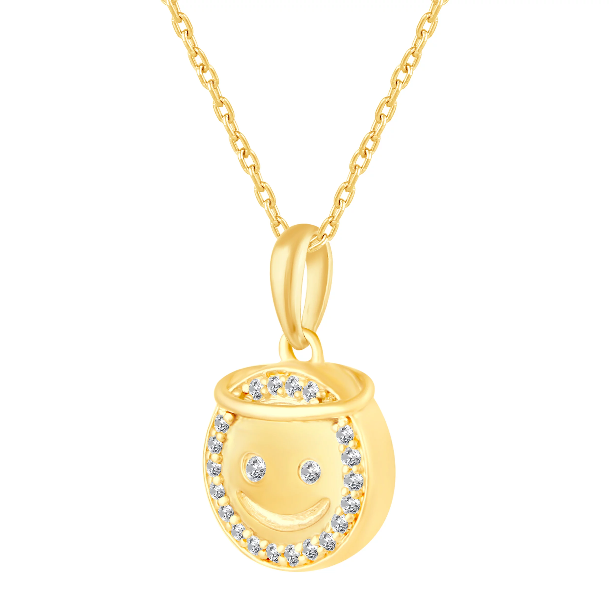 EMOJI Face Pendant Necklace set in 925 Sterling Silver Yellow Gold (Smiling face with halo)…