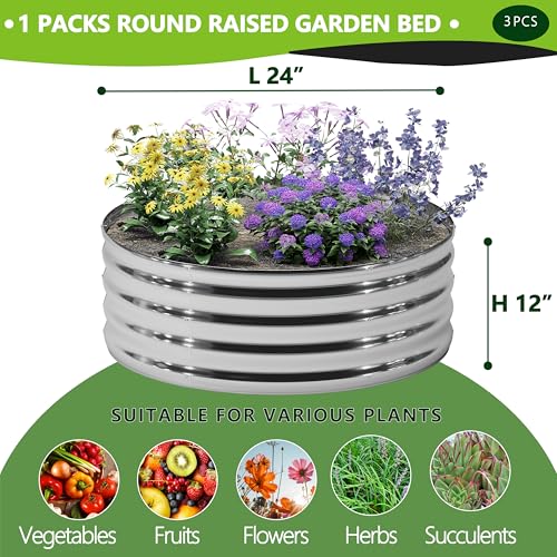2PCS 2x2x1FT Galvanized Raised Garden Bed Kit,Vegetable Boxes-Round Metal Flower Box,Large Planter Raised Beds Outdoor Garden for Planting,Fruit,Herb-Sliver