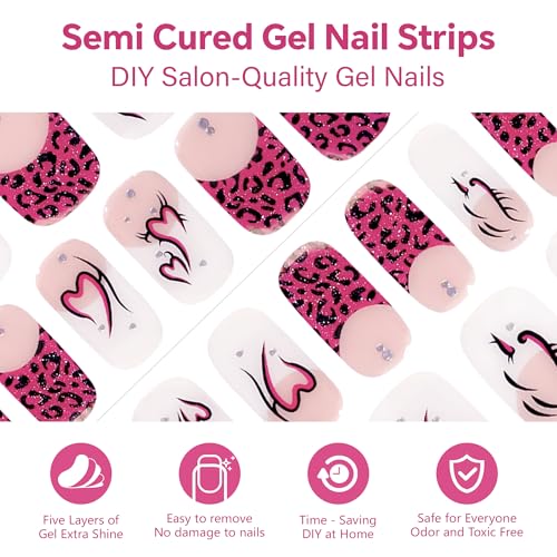 Semi Cured Gel Nail Strips-Easy Apply Christmas Gel Nail Stickers Holiday Semi Cured Manicure Strips with Sparkling Xmas Designs (Classic Yule)