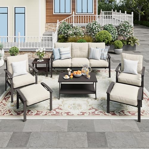 Wisteria Lane 5-Piece Outdoor Patio Furniture Set, Outdoor Metal Sectional Furniture with Cushions, Outdoor Conversation Seating Set with Coffee Table for Balcony, Garden, Deck, Backyard, Grey