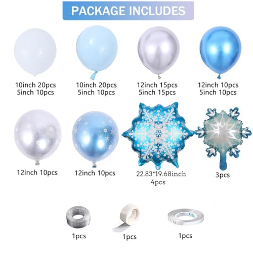 Blue Snowflake Balloon Garland Arch kit-Snowflake Balloon with Silver Blue White Latex Balloons set for Winter Wonderland Holiday Christmas Baby Shower Snow Princess Birthday Party Decorations