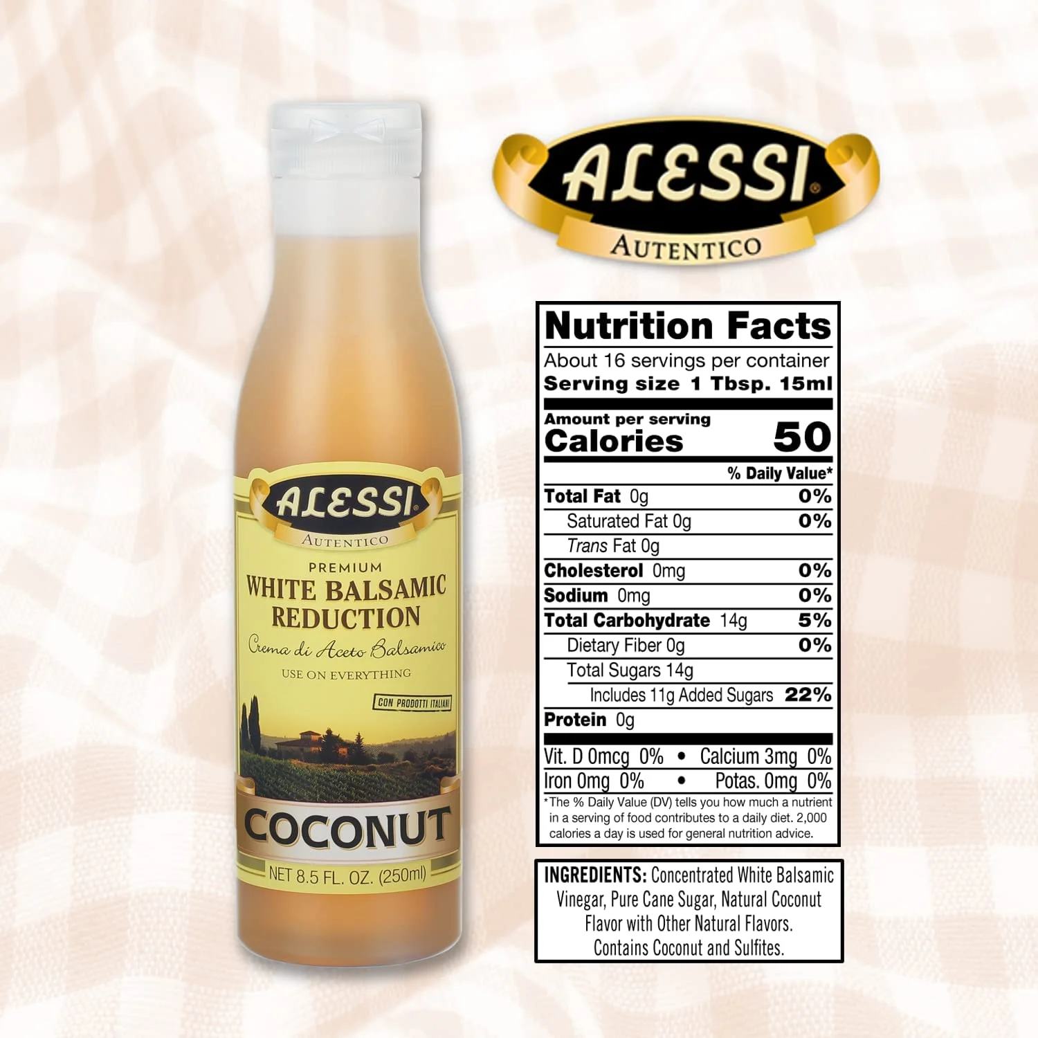 Alessi Balsamic Vinegar Reduction, Autentico From Italy, Ideal On Caprese Salad, Fruits, Cheeses, Meats, Marinades, Coconut (Coconut Balsamic, 8.5 Fl Oz (Pack Of 6))