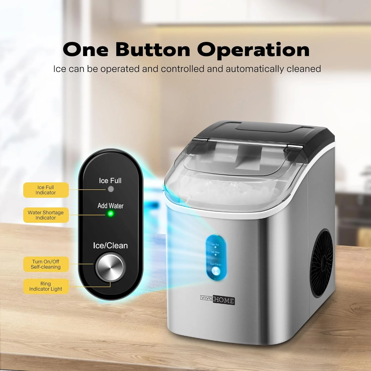 SPECSTAR Nugget Ice Maker Machine, Countertop Ice Cube Maker Machine with Hand Scoop 10 Ice Bags and Self Cleaning Function 33lbs/Day Silver