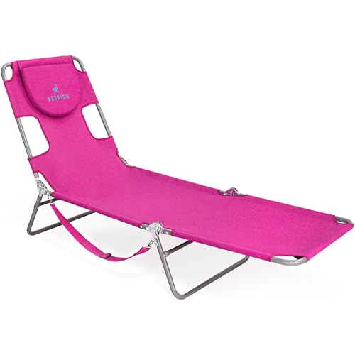 Ostrich Beach Lounge Chair, Folding & Reclining Outdoor Chaise Lounger, Blue - Portable Adjustable Recliner Chair for Lawn, Pool, Patio, Garden, and Yard
