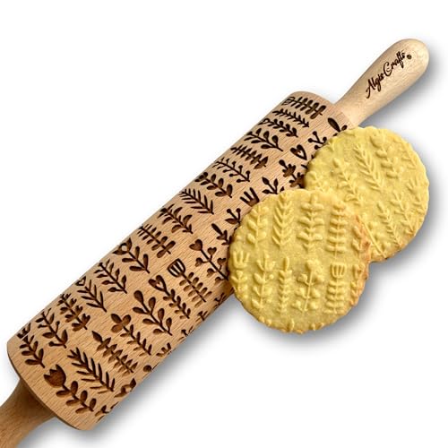 FLORAL WREATH Embossing Rolling Pin with Flowers Pattern. Dough and Clay Roller for Embossed Cookies and Pottery. Cookie and Ceramic Stamp. Backing Gifts for Women by Algis Crafts