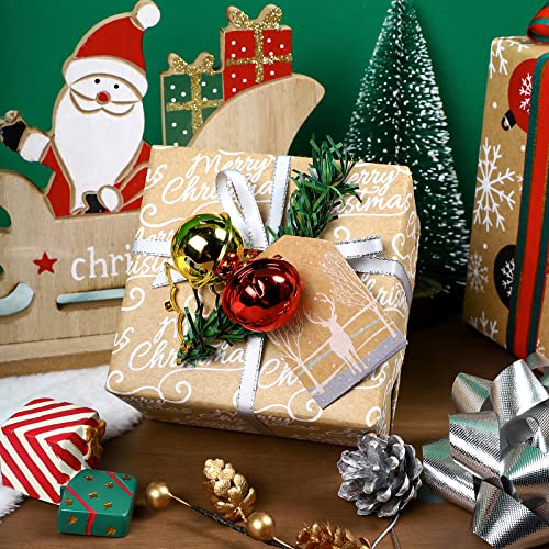 RUSPEPA Christmas Kraft Wrapping Paper - Owl, Reindeer, Christmas Ball and Text Design - 4 Rolls - 30 inches x 10 feet per Roll