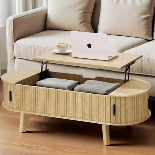 Oval Lift Top Coffee Table with Storage, 47.2