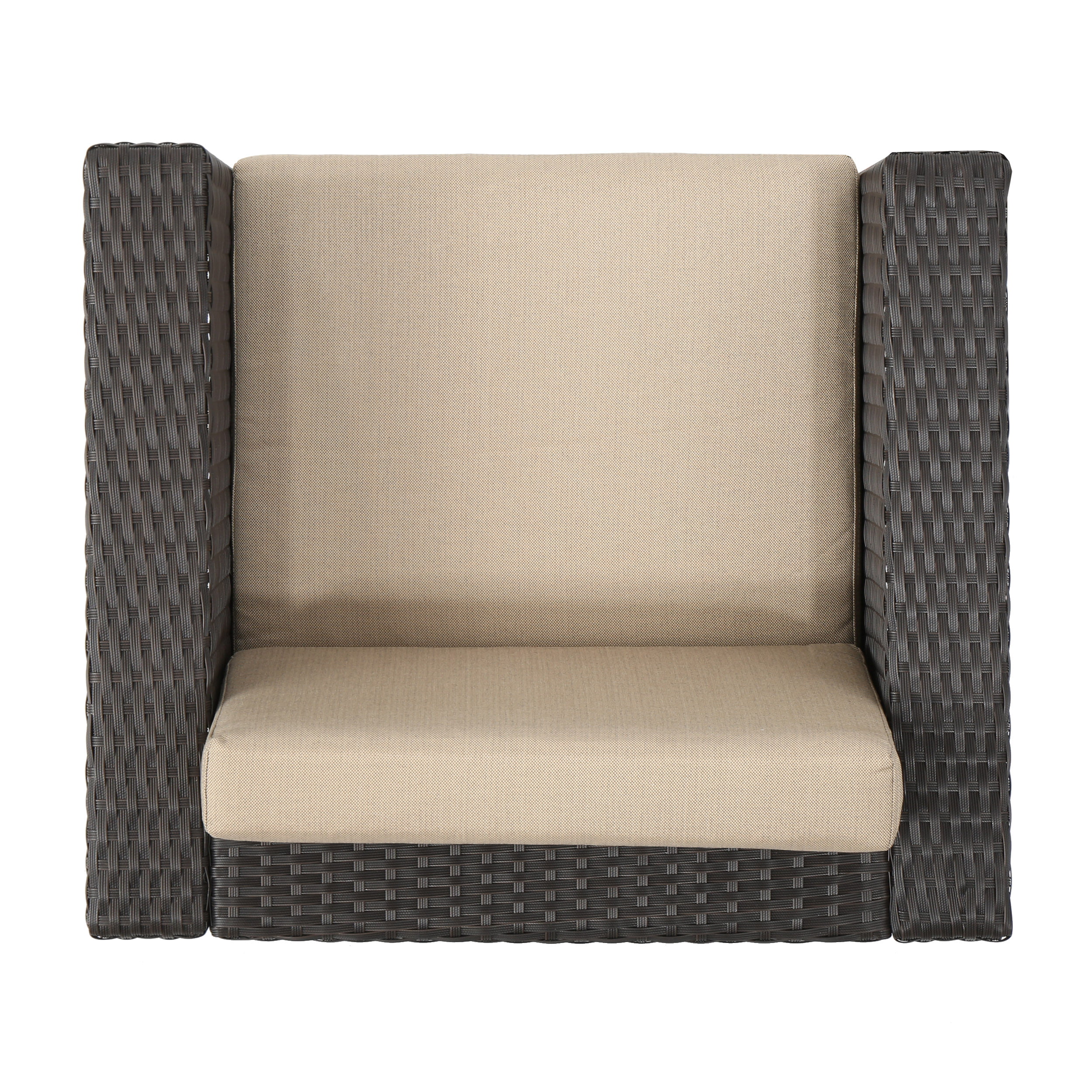 Cascada Outdoor Wicker Club Chair with Cushions, Dark Brown, Beige
