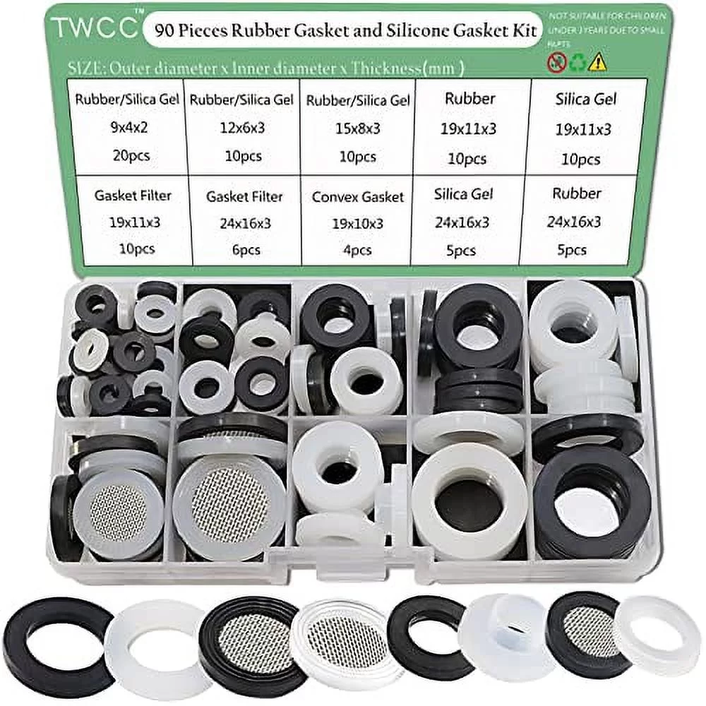 TWCC 90 PCS Flat Rubber Washer Silicone Gasket Kit for 3/4