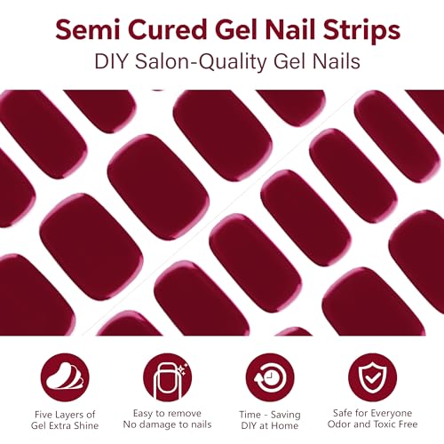 Semi Cured Gel Nail Strips-Easy Apply Christmas Gel Nail Stickers Holiday Semi Cured Manicure Strips with Sparkling Xmas Designs (Classic Yule)
