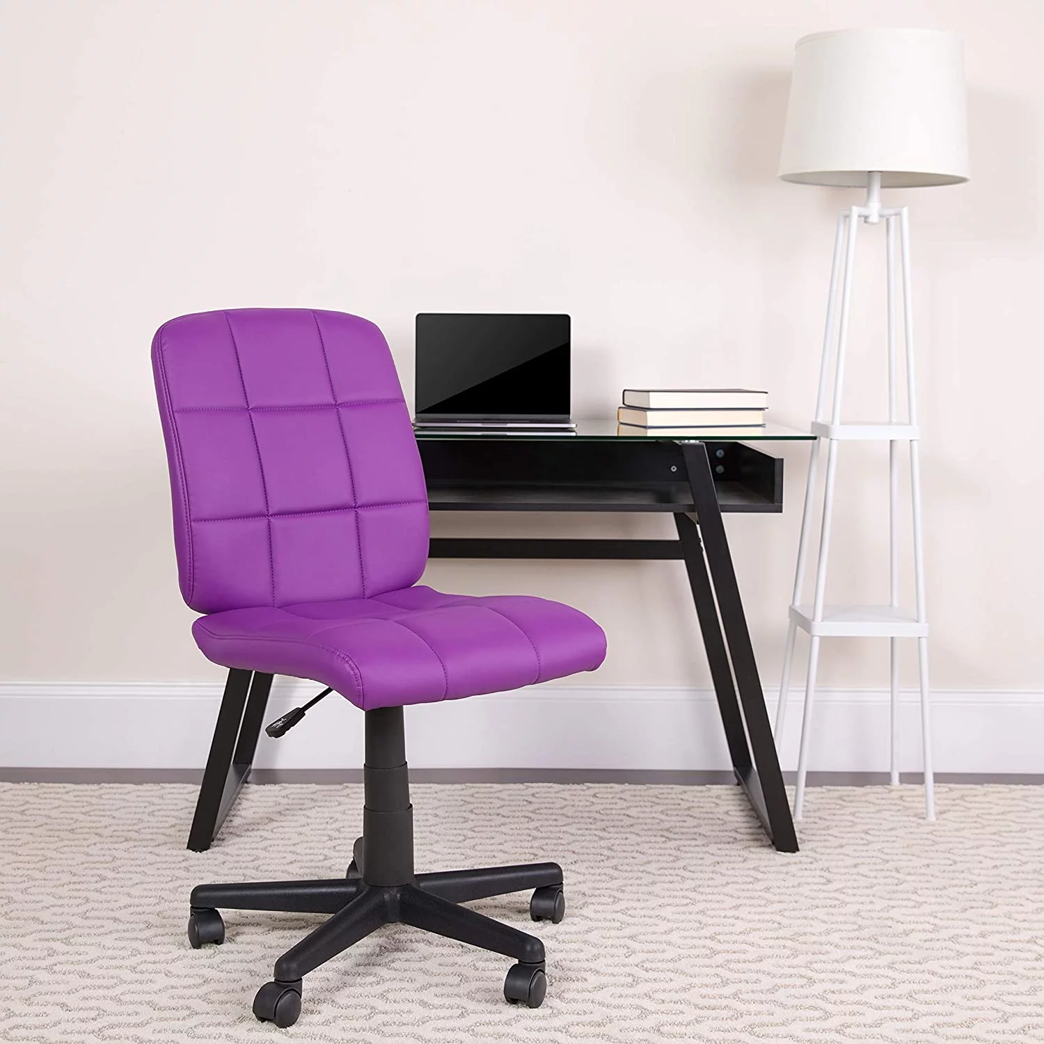 Purple Quilted Vinyl Swivel Task Office Chair