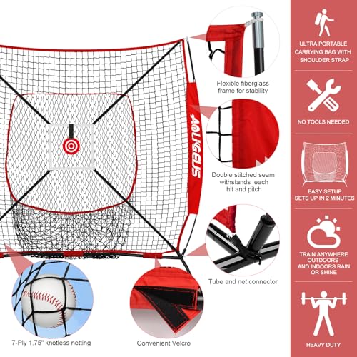 6'X6' Baseball Softball Practice Net,Pitching Net,Batting Net,with Dummy Batter,Bonus Strike Zone Target and Bow Frame,for Hitting,Pitching,Catching