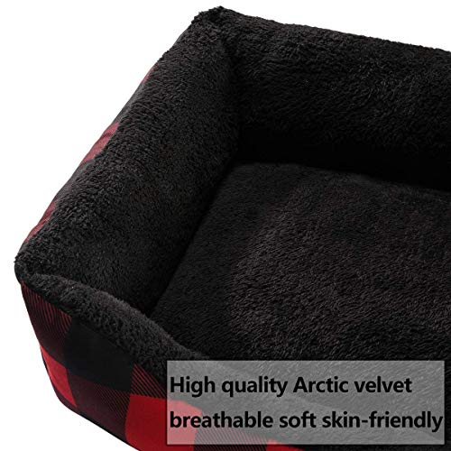 Hollypet Printed Flannel Rectangle Plush Dog Cat Bed Self-Warming Pet Bed, Christmas Red and Green Check