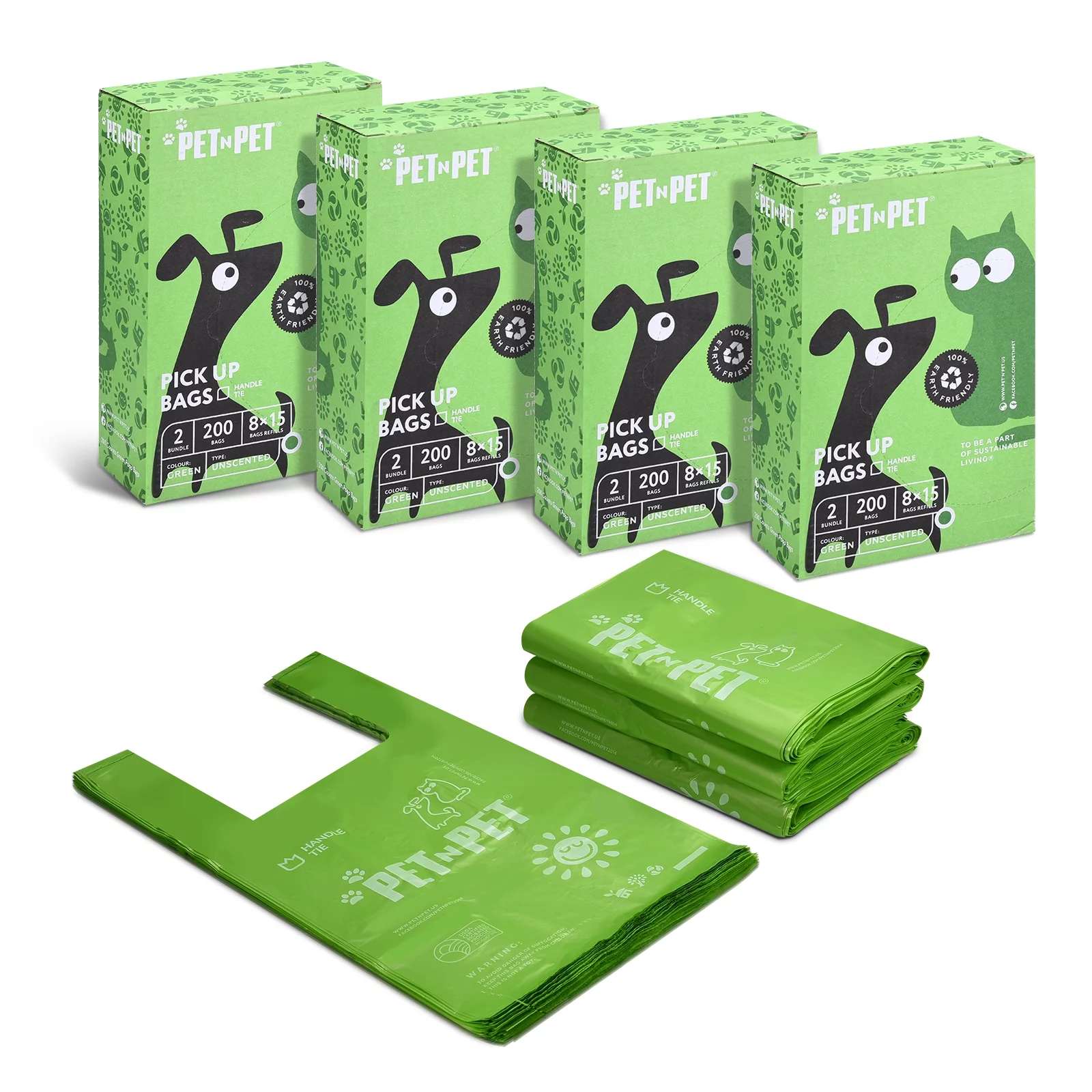 PET N PET Dog Poop Bags, Poop Bags with Easy-tie Handles 4 Value Packs Unscented Leak Proof Dog Bags for Poop, USDA Certified 38% Biobased Dog Waste Bag Measures 8 x 15 Inches