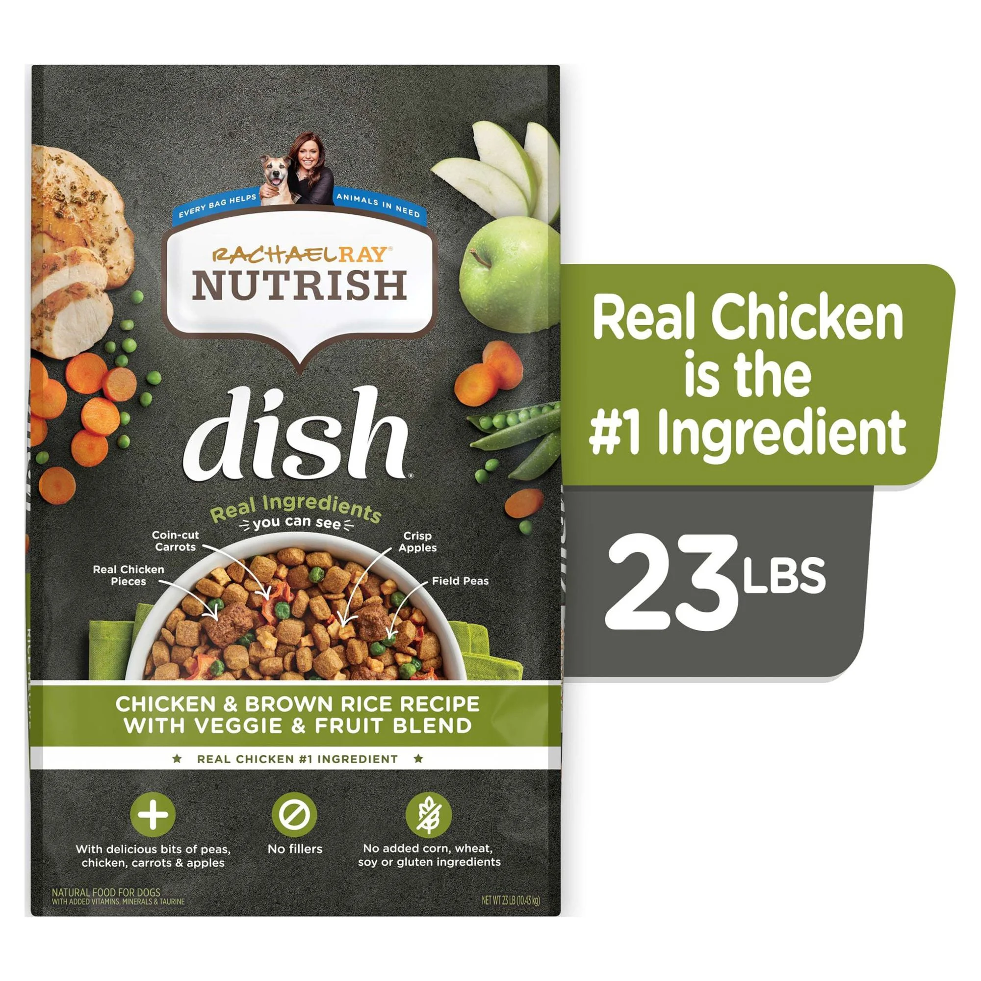 Rachael Ray Nutrish Dish Dry Dog Food, Chicken & Brown Rice Recipe With Veggie & Fruit Blend, 23 lb. Bag
