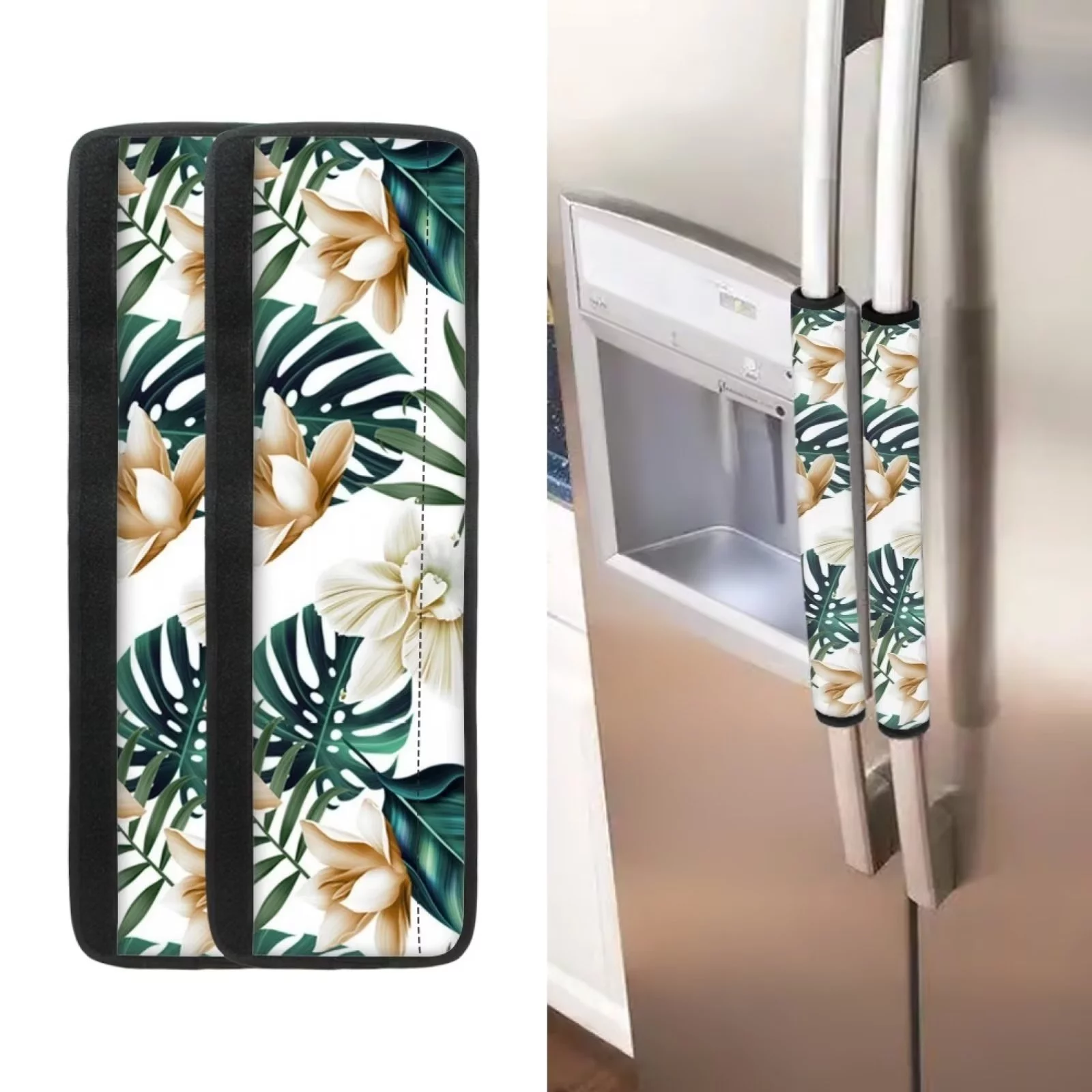 Kuiaobaty 4 Packs Flowers Refrigerator Door Handle Cover Resistant to Wear Palm Leaves Kitchen Appliance Decor Handles Fridge Oven Microwave Dishwasher Protector