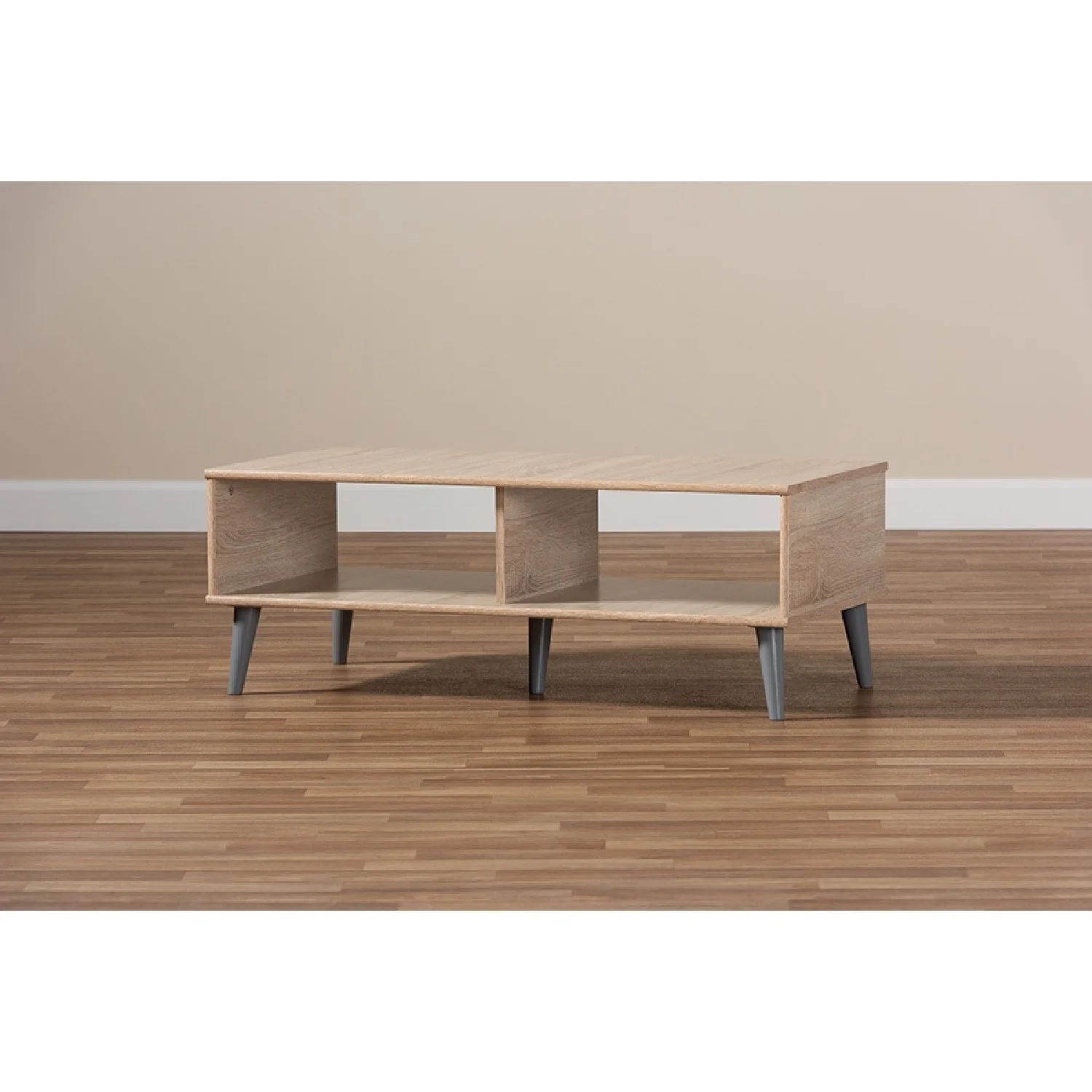Baxton Studio Pierre Mid-Century Modern Oak and Light Grey Finished Wood Coffee Table
