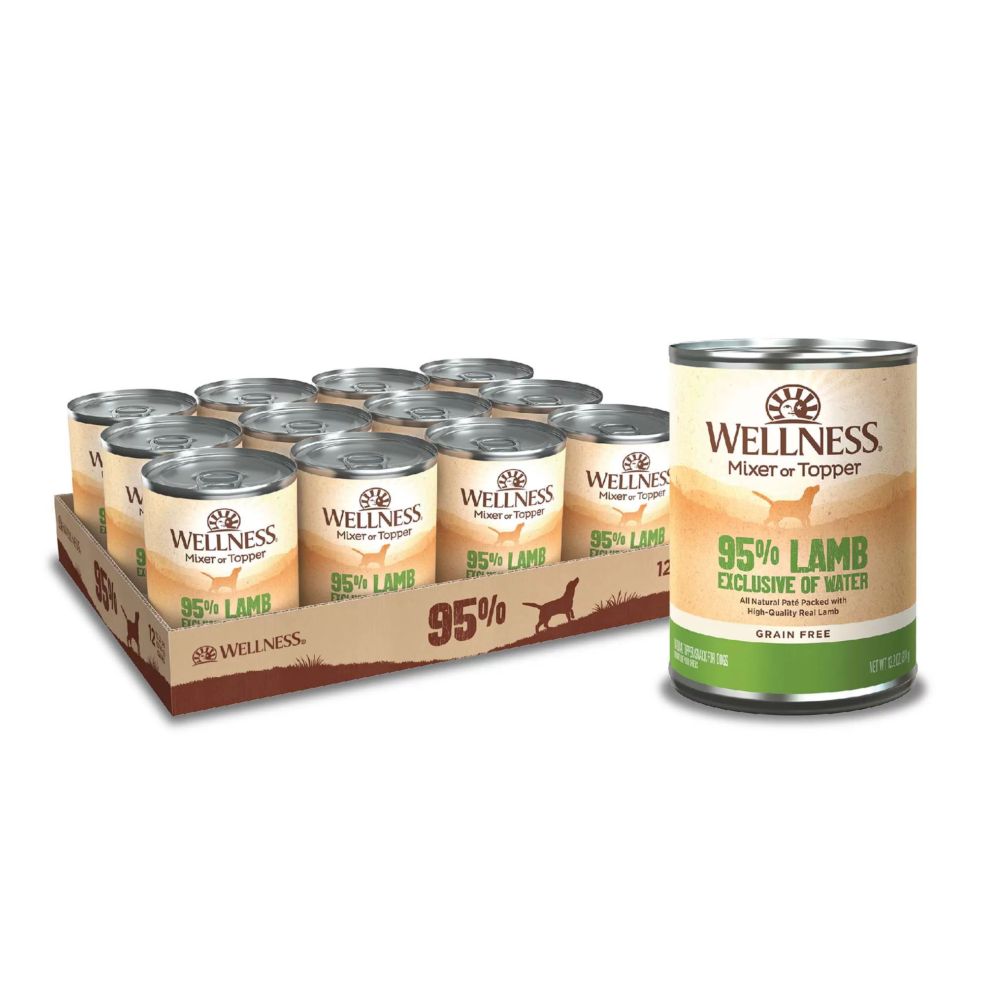Wellness 95% Lamb Natural Wet Grain Free Canned Dog Food, 13.2-Ounce Can (Pack of 12)