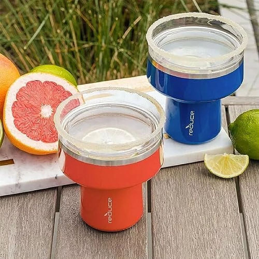Reduce Vacuum Insulated Stainless Steel Saltini (16 Oz., 2 Pk.) Keep Drinks Cold For Up To 14 Hours-Margaritas, Cosmos, Martinis Or Any Other Cocktail-360 Degree Salt & Sip Lid