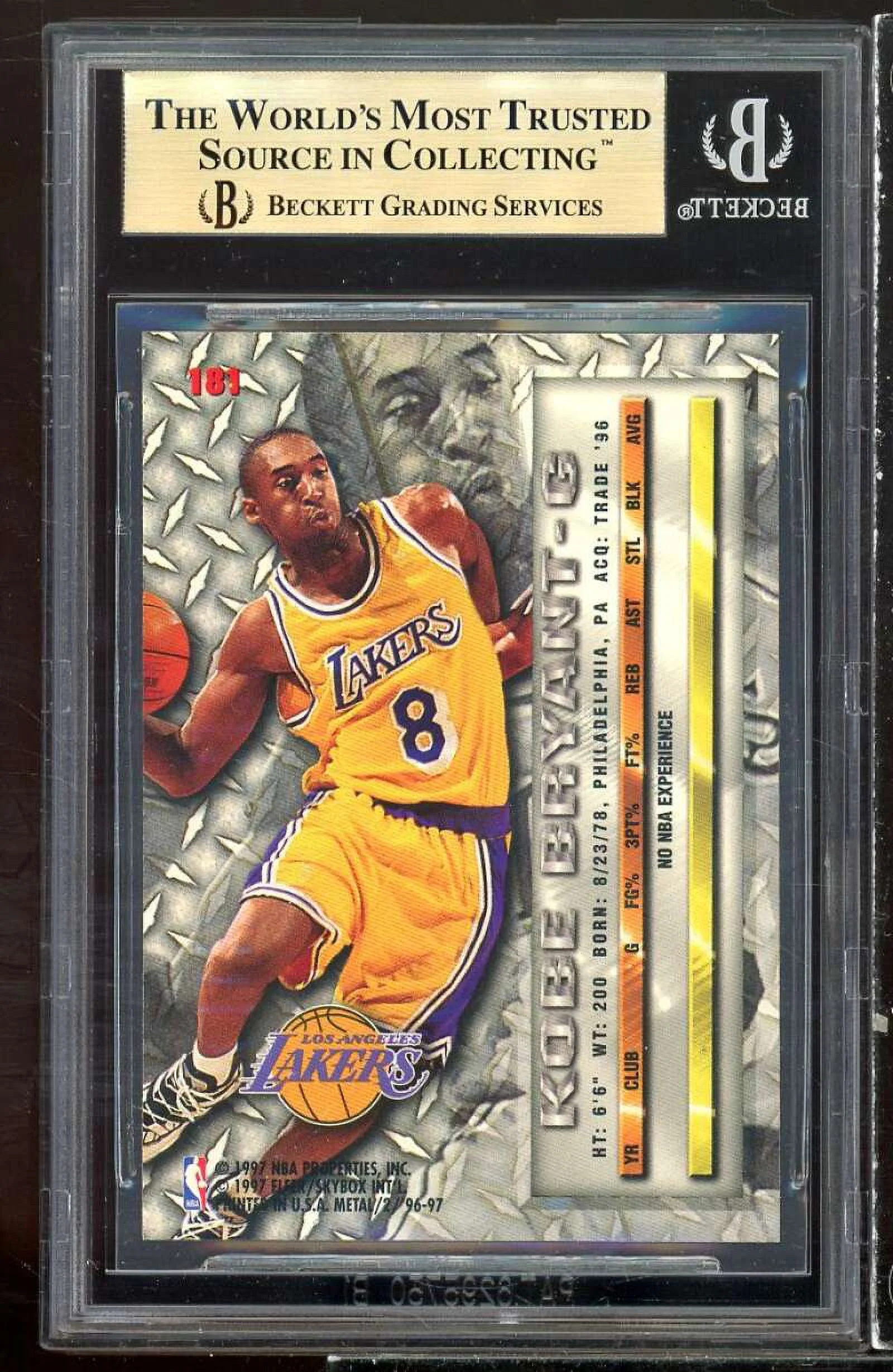 Kobe Bryant Rookie Card 1996-97 Metal #181 BGS 9.5 (9.5 9 9.5 9.5)