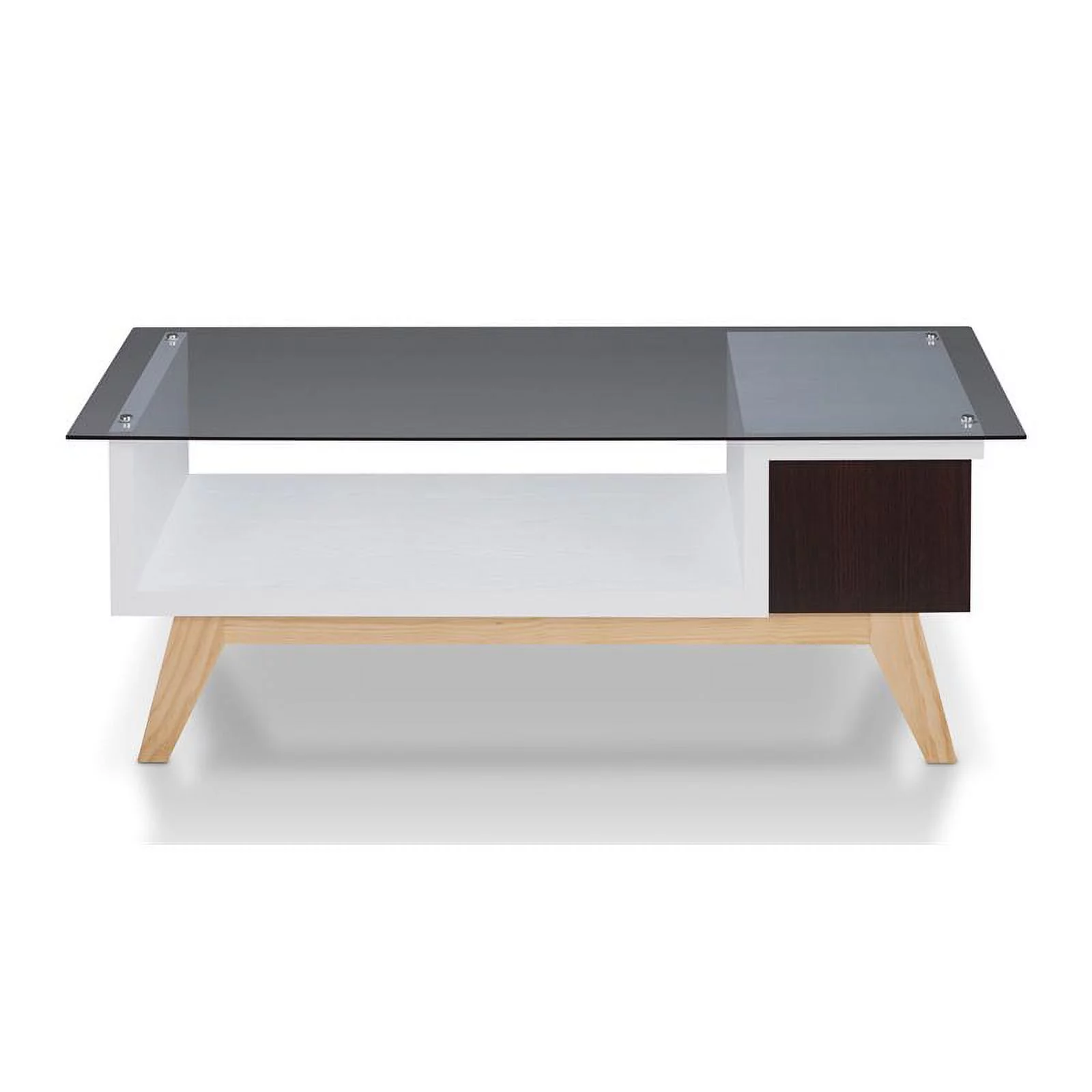 Furniture of America Rokan Mid-Century Glass Top Coffee Table in Espresso