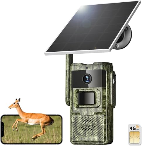 Trail Camera Unlimited Data Plan Cellular Trail Cameras 2K Live Feed 4G Game Camera Built in SIM Card Trail Cameras with Night Vision Motion Activated Waterproof IP66 Solar Cellular Security Camera