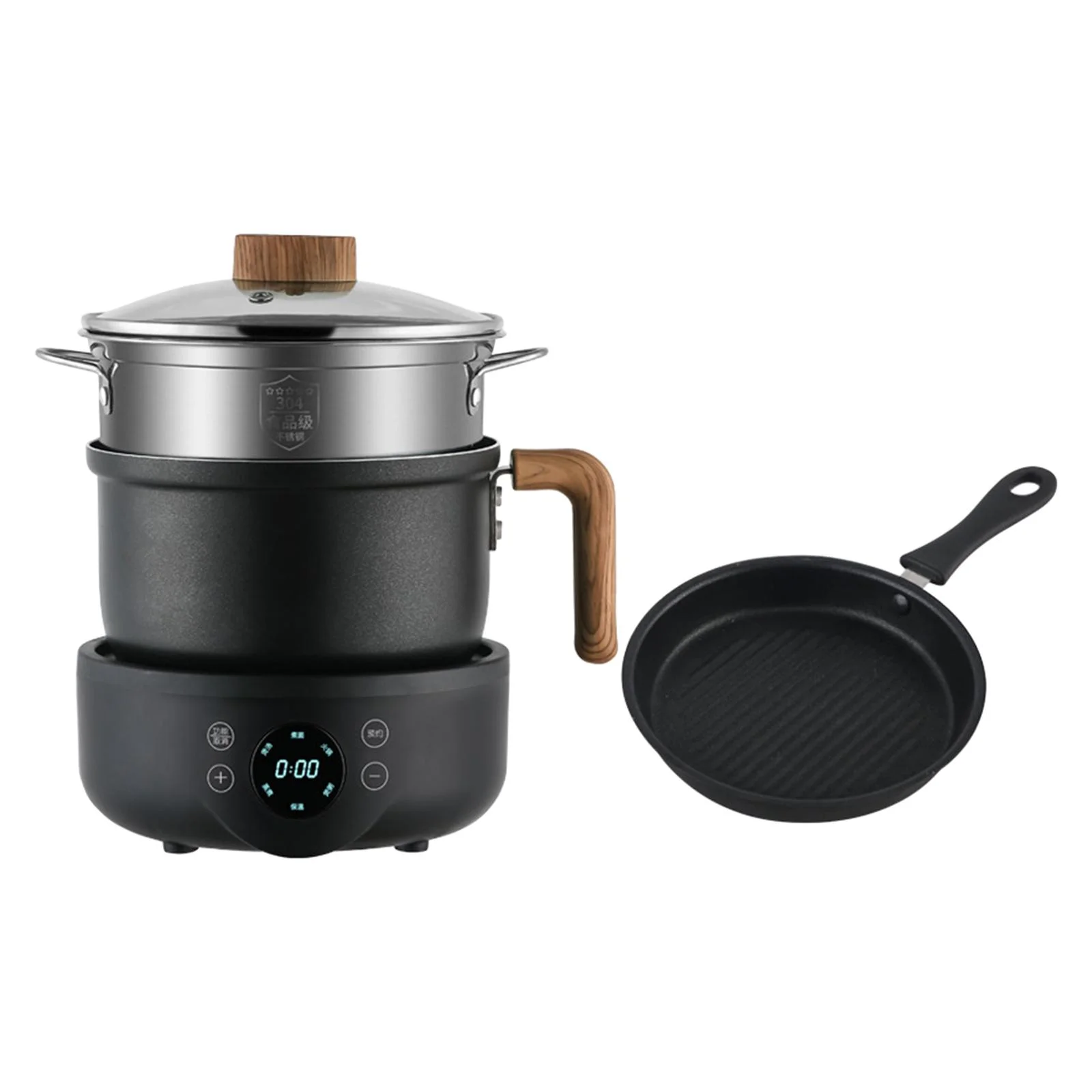 Electric Cooker Warmer Nonstick Overheating Protection with Wood Handle 600W