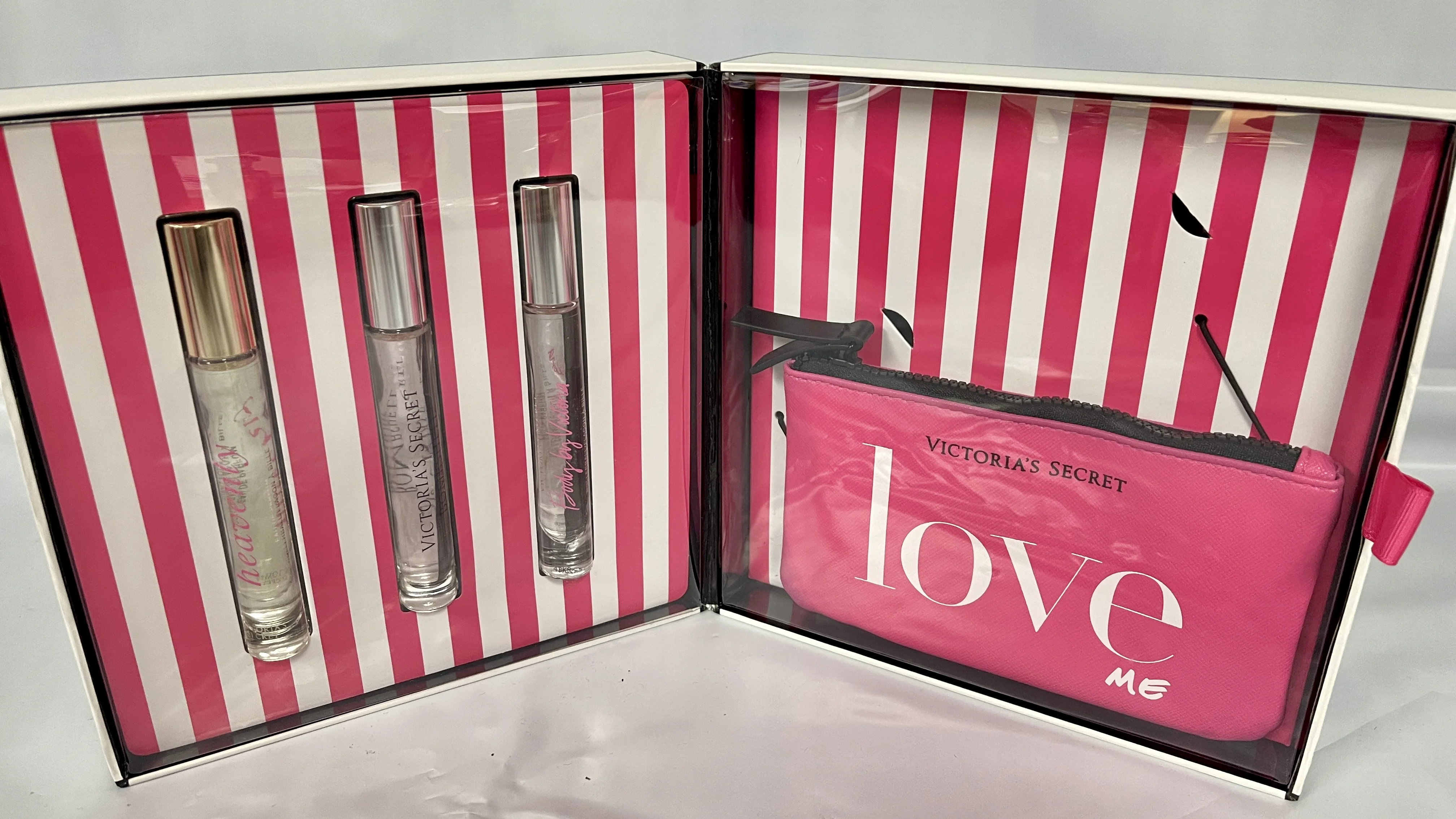Victoria's Secret Our Sexy Best Love Rollerball 3 Pc Set Bombshell, Heavenly, Body By Victoria Eau De Parfum Perfume Set with Pouch. Limited Edition