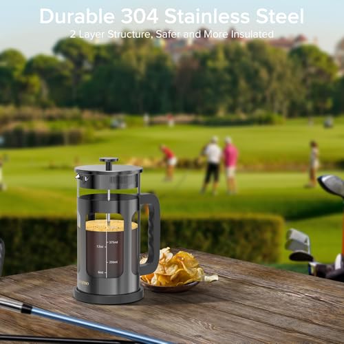 QUQIYSO Coffee Maker 304 Stainless Steel French Press with 4 Filter, Heat Resistant Durable, Easy to Clean, Borosilicate Glass Coffee Press, 100% BPA Free Teapot, 21 ounce, copper